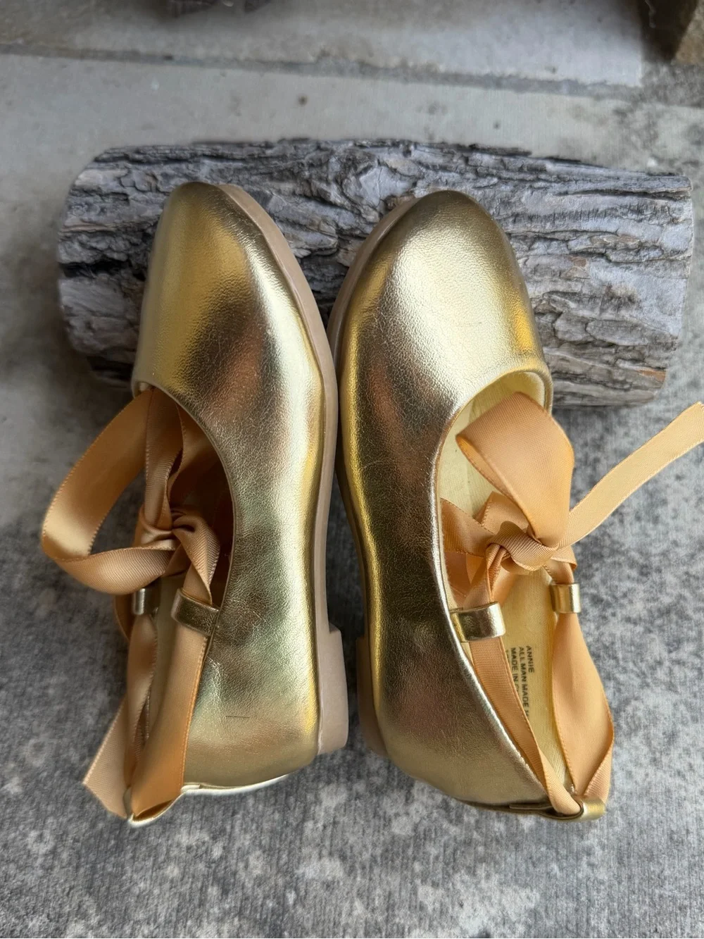 Ballerina Gold Girls' Flats with Ribbon Mary Jane Toddler Shoes Sz-5.  E